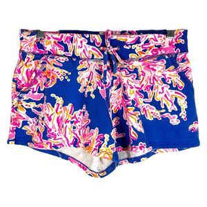 Lilly Pulitzer Small Shorts Yasmin‎ Coral Print Blue Pink Pull On Pockets 1474